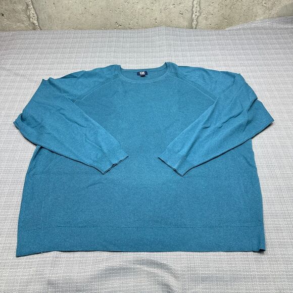 Cutter & Buck‎ Sweater Men 4X Big Teal Waffle Knit Pullover Comfort Crewneck - Picture 1 of 10